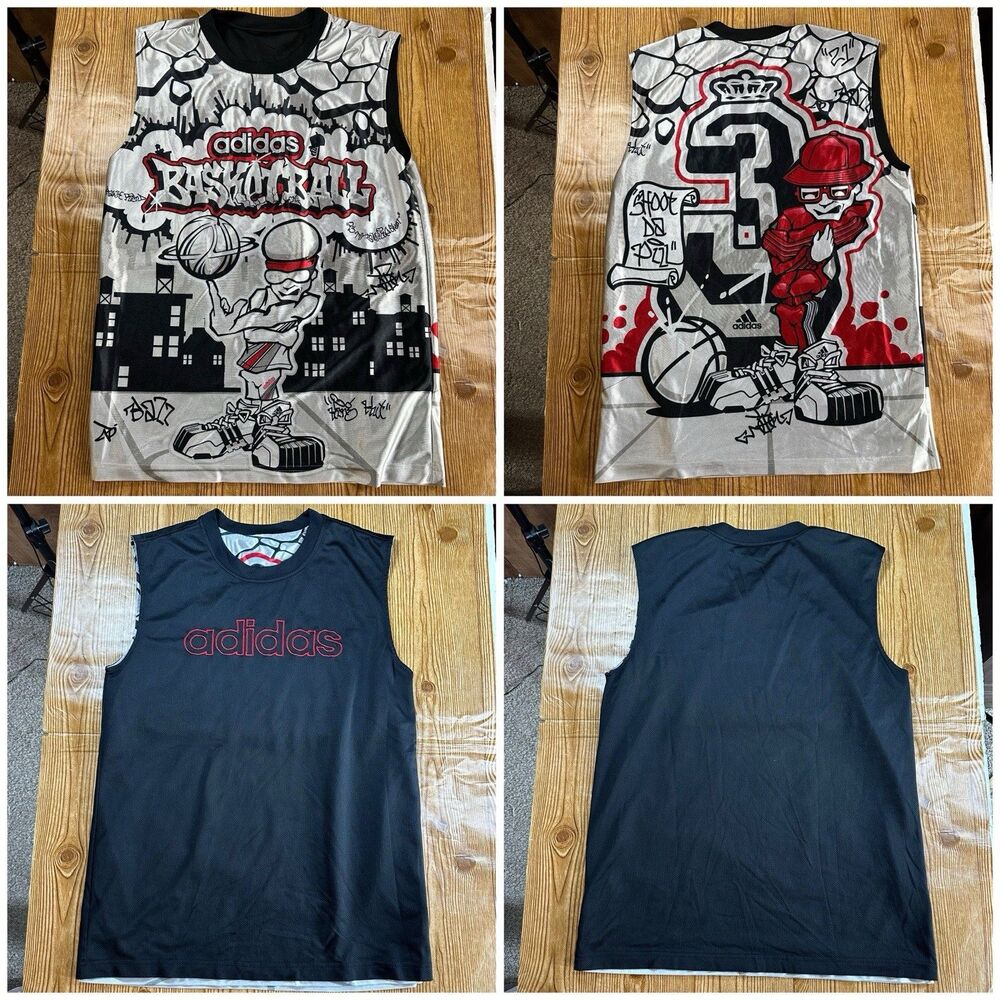 Adidas Basketball Jersey Mens L XL Y2K Graphic‎ 23 Streetwear Hip Hop Tank Top